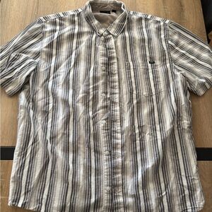 Vans Men's Gray and White Striped Button-Down Shirt